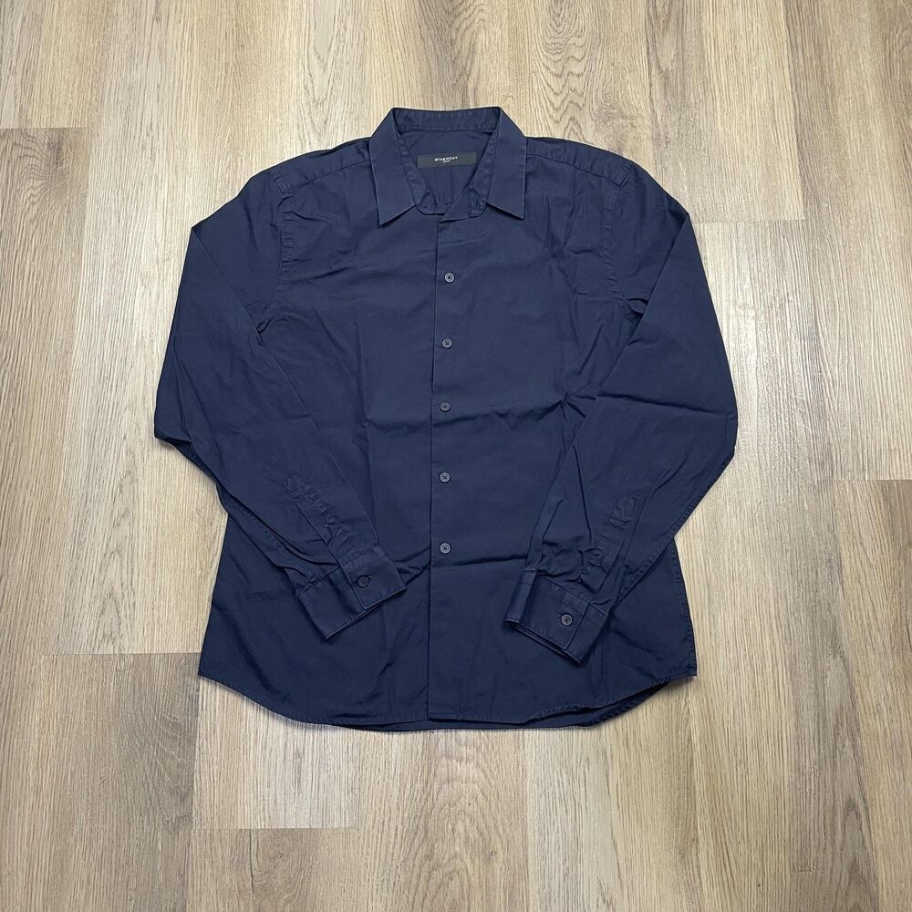 Givenchy Shirt Mens 17 43 Blue Designer Button Up Dress Long Sleeve Spread